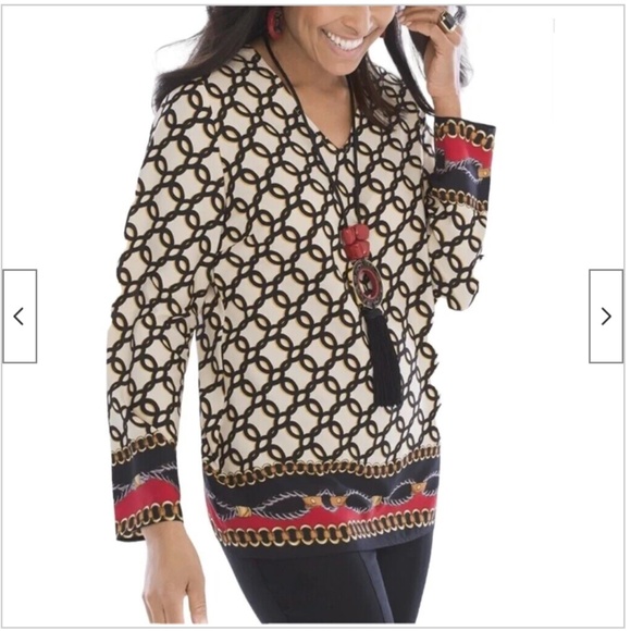 Chico's Tops - Chico's Blouse Tunic Cutout Back Equestrian Chain Print size 3